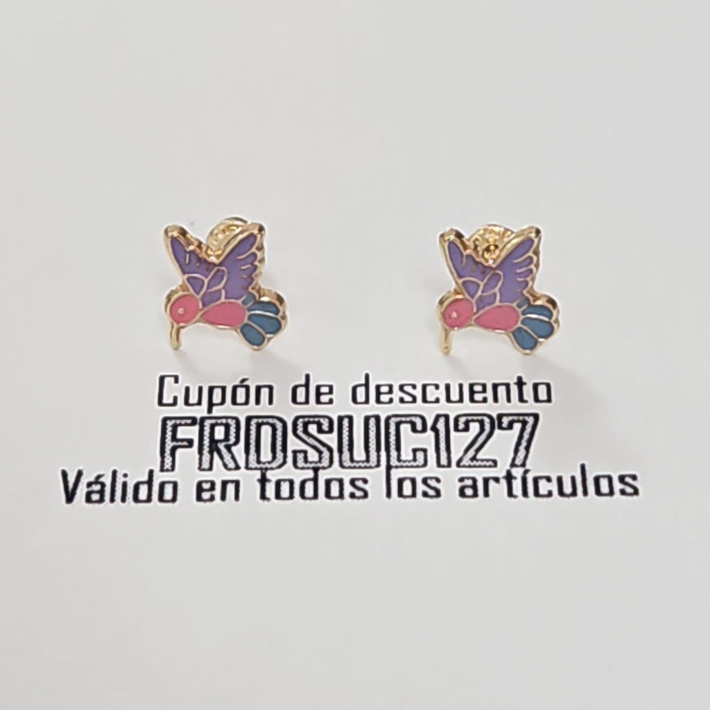 BROQUELES BROQUEL FIG COLIBRI ESMALTE ROSA 14K 0.2138 GR (NUEVO)