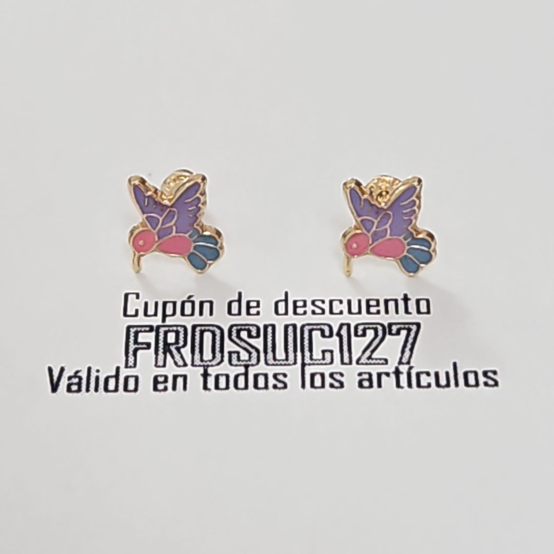 BROQUELES BROQUEL FIG COLIBRI ESMALTE ROSA 14K 0.2138 GR (NUEVO)