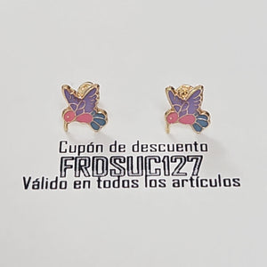 BROQUELES BROQUEL FIG COLIBRI ESMALTE ROSA 14K 0.2138 GR (NUEVO)