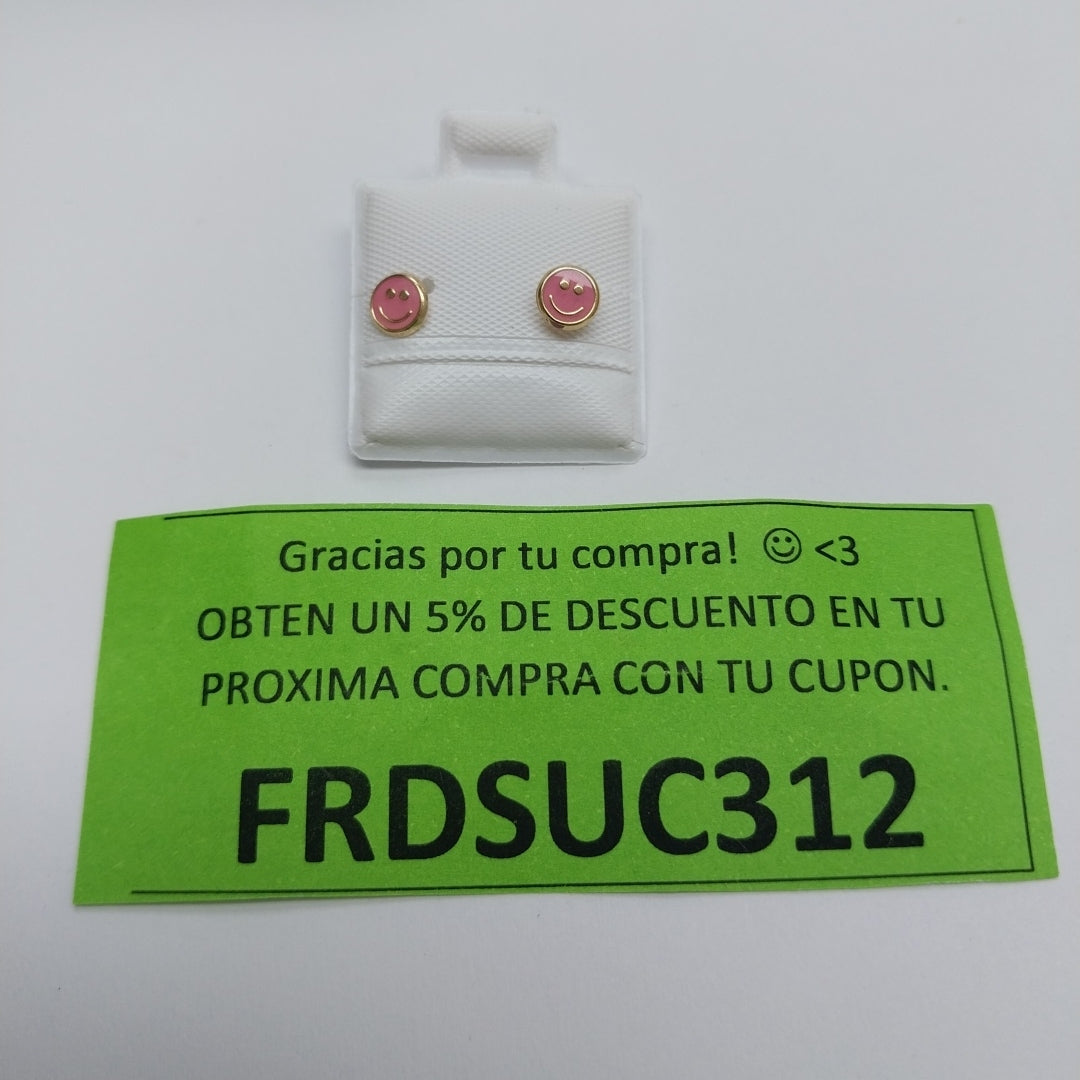 BROQUELES BROQUEL FIG SONRISA ESMALTE ROSA 14K 0.1696 GR (NUEVO)
