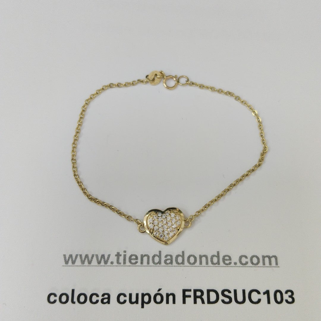 PULSERA TEJIDO ESPECIAL C CORAZON CIRCONIAS 14K 18 CM 2.1 GR (NUEVO)