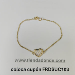 PULSERA TEJIDO ESPECIAL C CORAZON CIRCONIAS 14K 18 CM 2.1 GR (NUEVO)