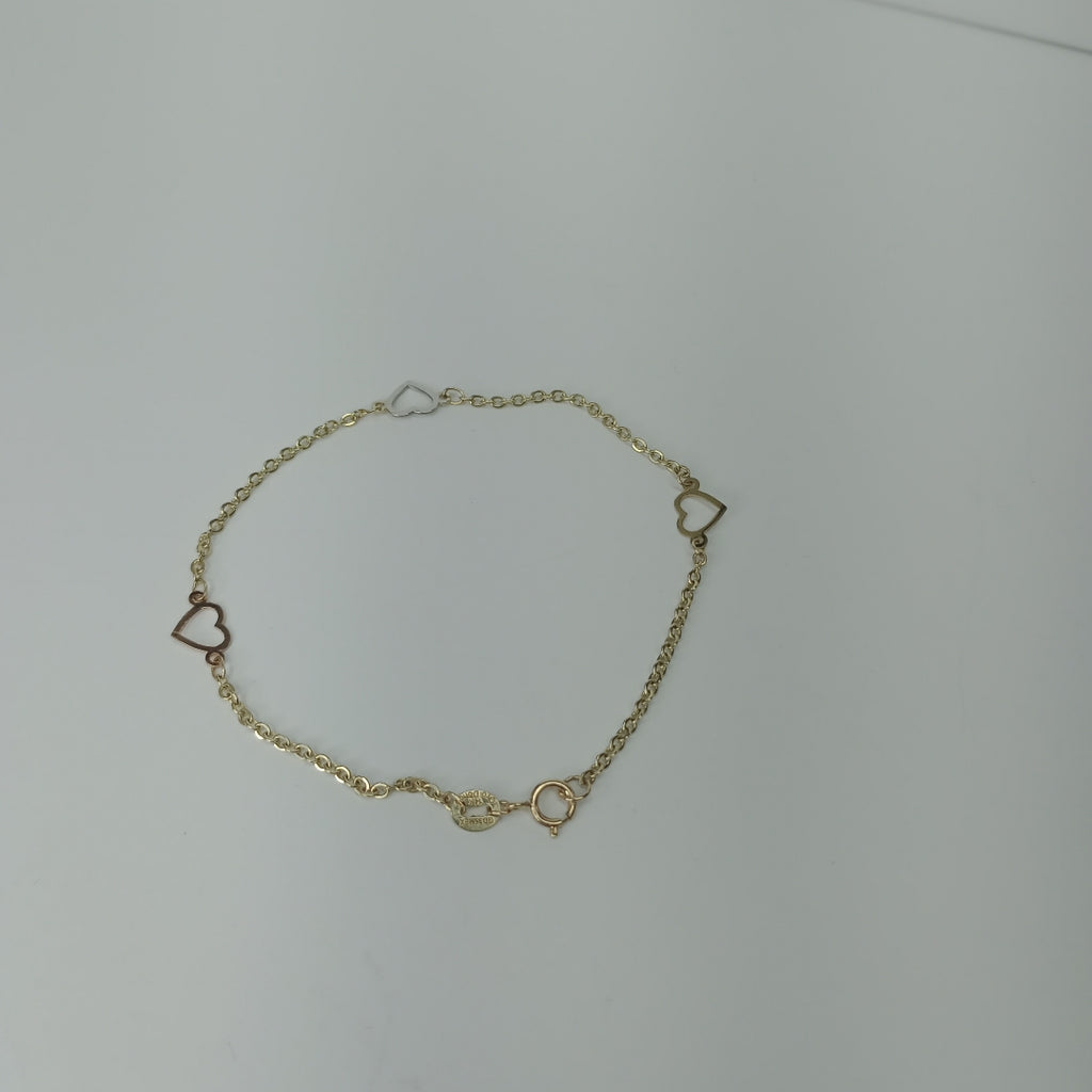 PULSERA ESPECIAL CON CORAZONES 14K 18 CM 1.2 GR (NUEVO)