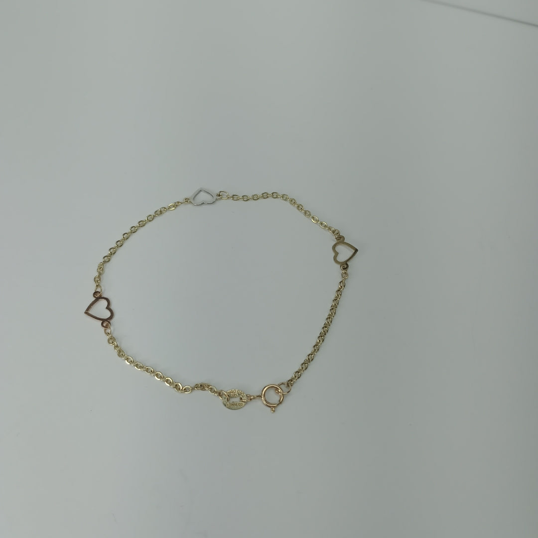 PULSERA ESPECIAL CON CORAZONES 14K 18 CM 1.2 GR (NUEVO)