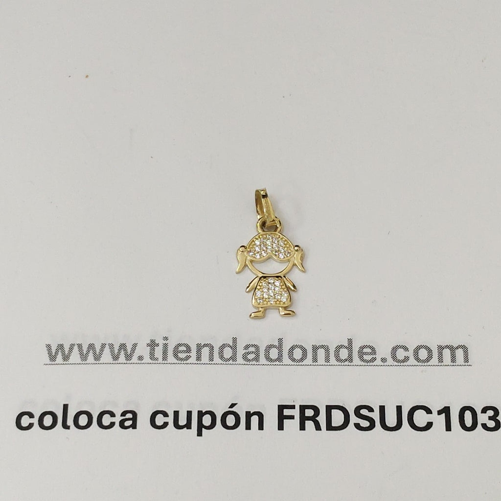 DIJE TEJIDO NIÑA CON CIRCONIAS 14K 0.9 GR (NUEVO)