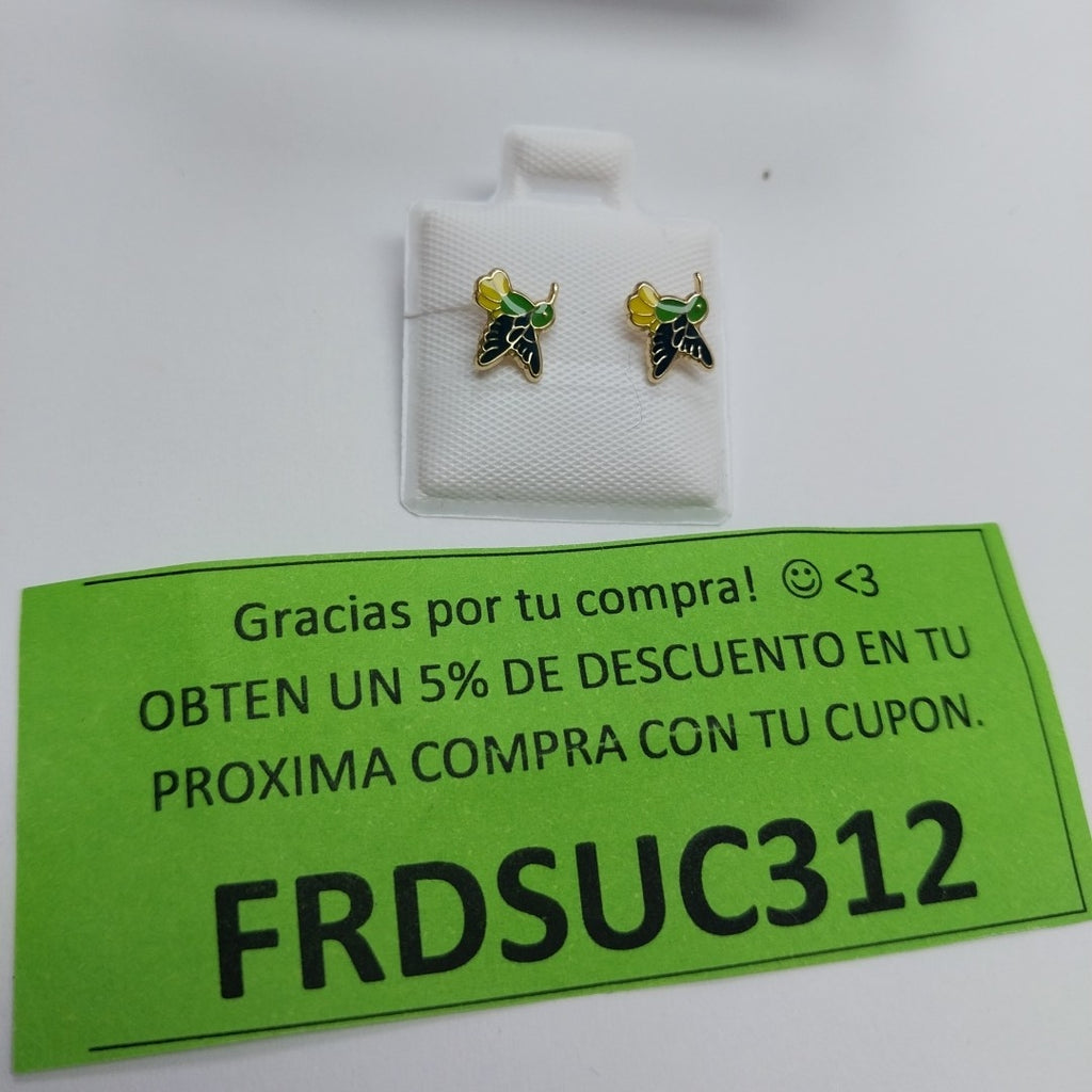 BROQUELES BROQUEL FIG COLIBRI ESMALTE VERDE 14K 0.2138 GR (NUEVO)