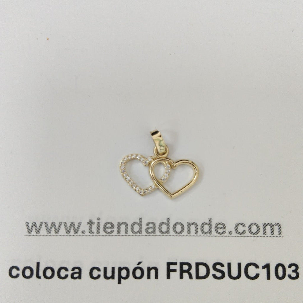 DIJE TEJIDO DOS CORAZONES CON CIRCONIAS 14K 1.5 GR (NUEVO)