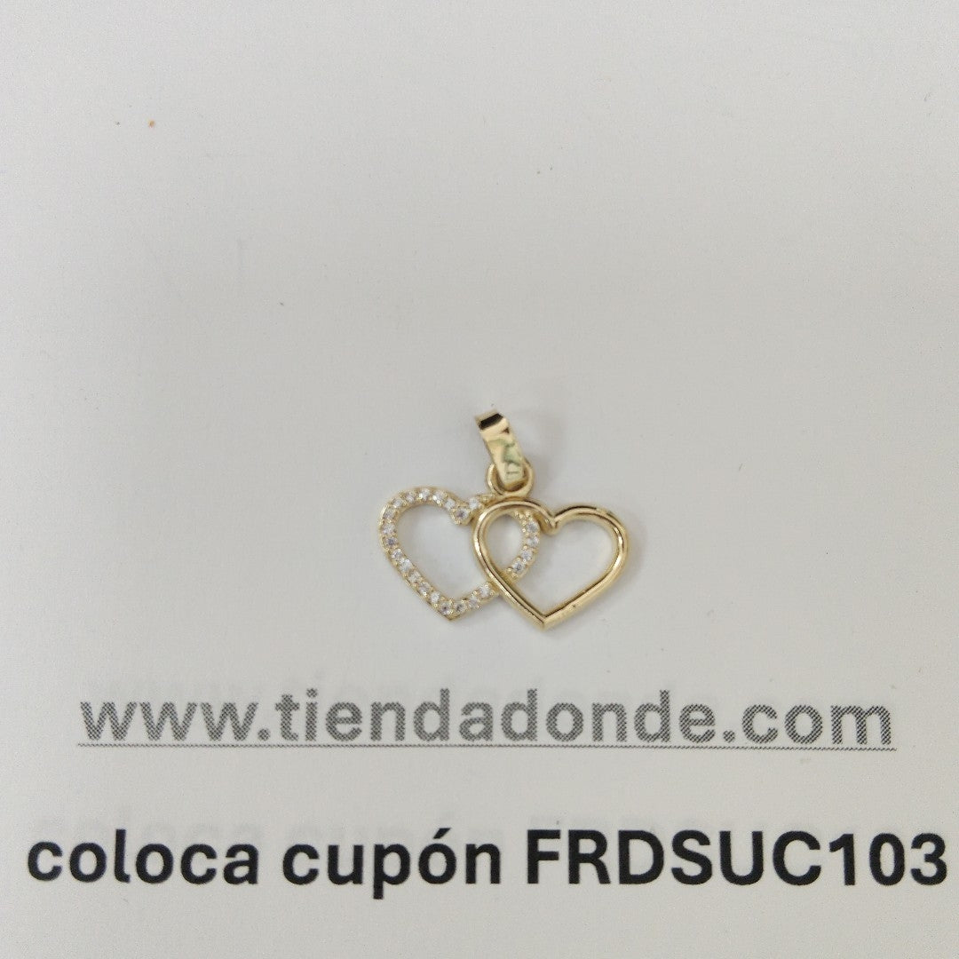 DIJE TEJIDO DOS CORAZONES CON CIRCONIAS 14K 1.5 GR (NUEVO)