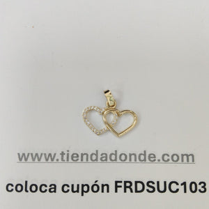 DIJE TEJIDO DOS CORAZONES CON CIRCONIAS 14K 1.5 GR (NUEVO)