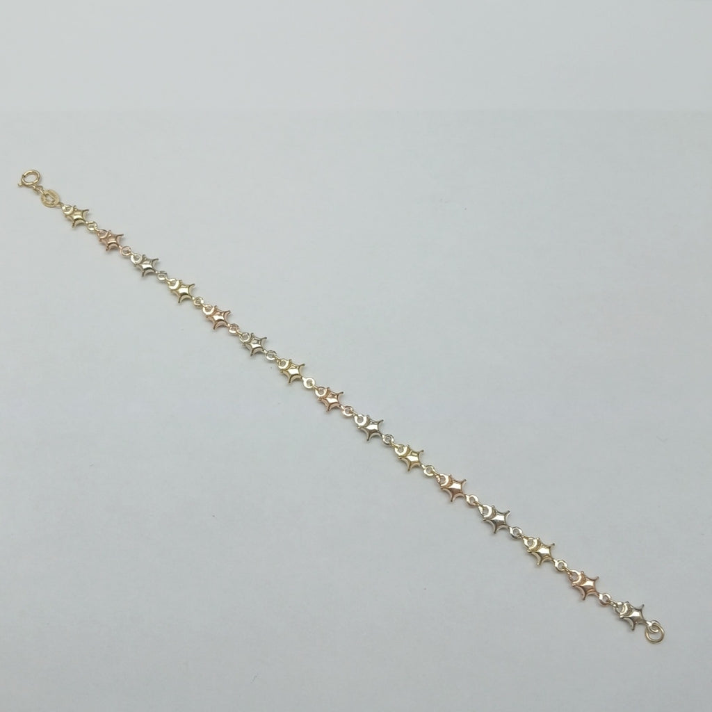 PULSERA TEJIDO ESPECIAL ESTRELLAS COMBINADAS 14K 18 CM 2.3 GR (NUEVO)