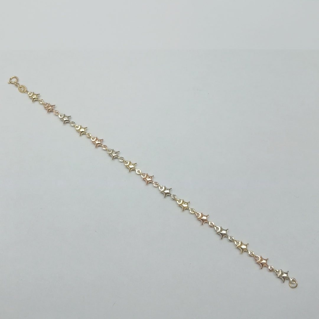 PULSERA TEJIDO ESPECIAL ESTRELLAS COMBINADAS 14K 18 CM 2.3 GR (NUEVO)
