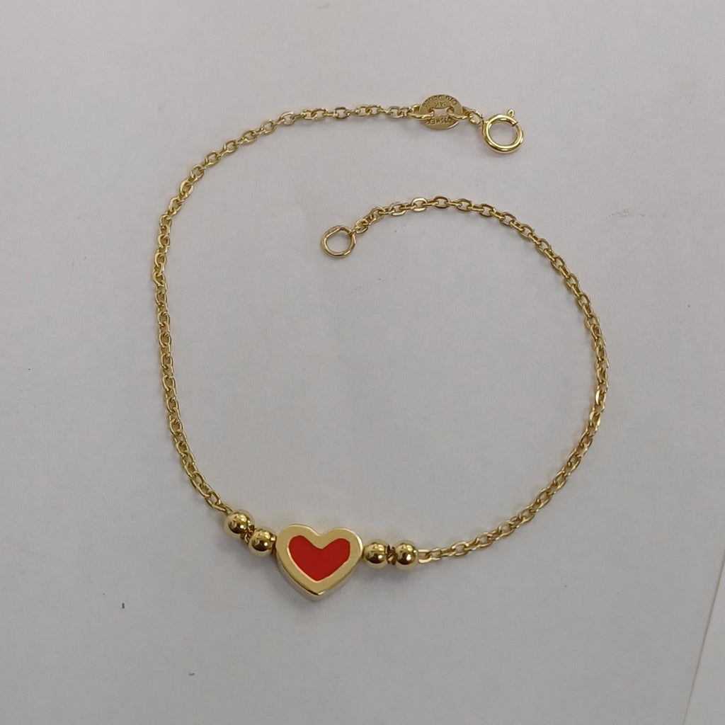 PULSERA TEJIDO ESPECIAL C CORAZON ROJO 14K 18 CM 1.9 GR (NUEVO)