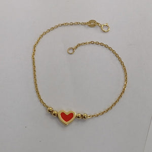 PULSERA TEJIDO ESPECIAL C CORAZON ROJO 14K 18 CM 1.9 GR (NUEVO)