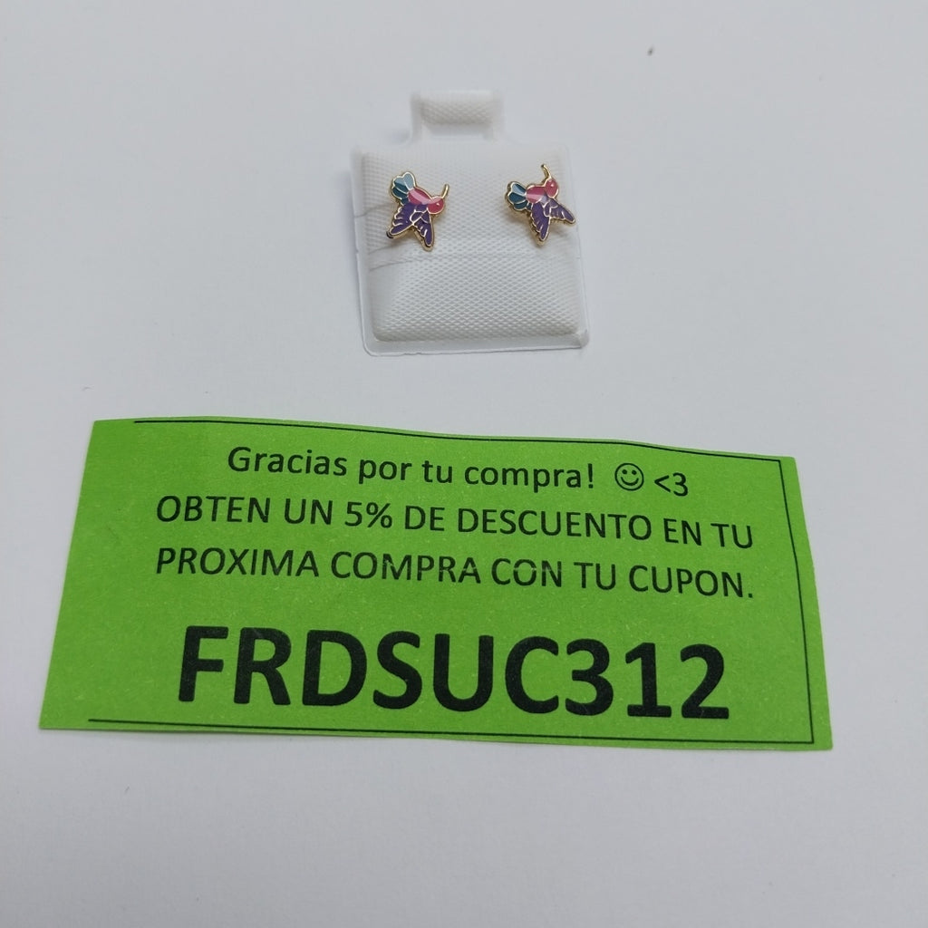 BROQUELES BROQUEL FIG COLIBRI ESMALTE ROSA 14K 0.2138 GR (NUEVO)