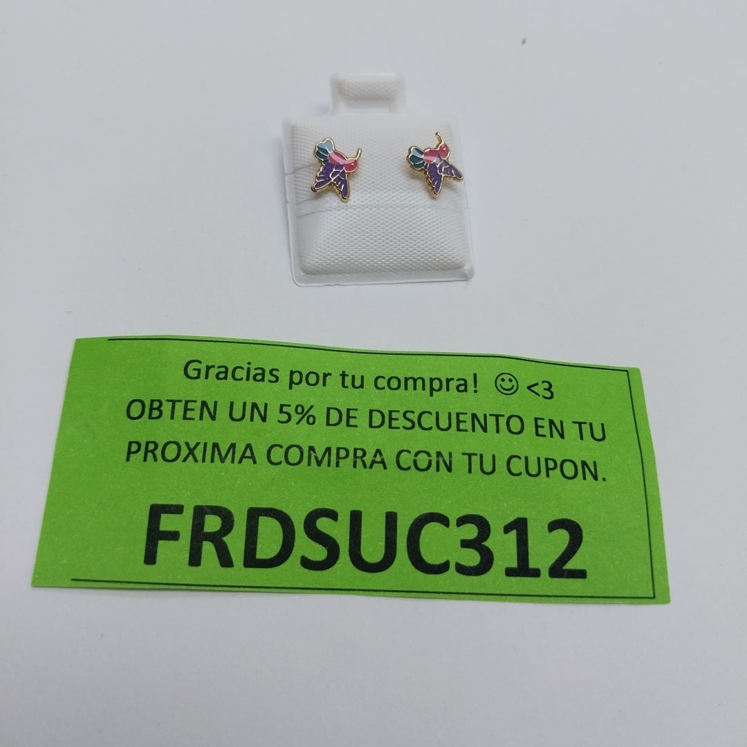 BROQUELES BROQUEL FIG COLIBRI ESMALTE ROSA 14K 0.2138 GR (NUEVO)