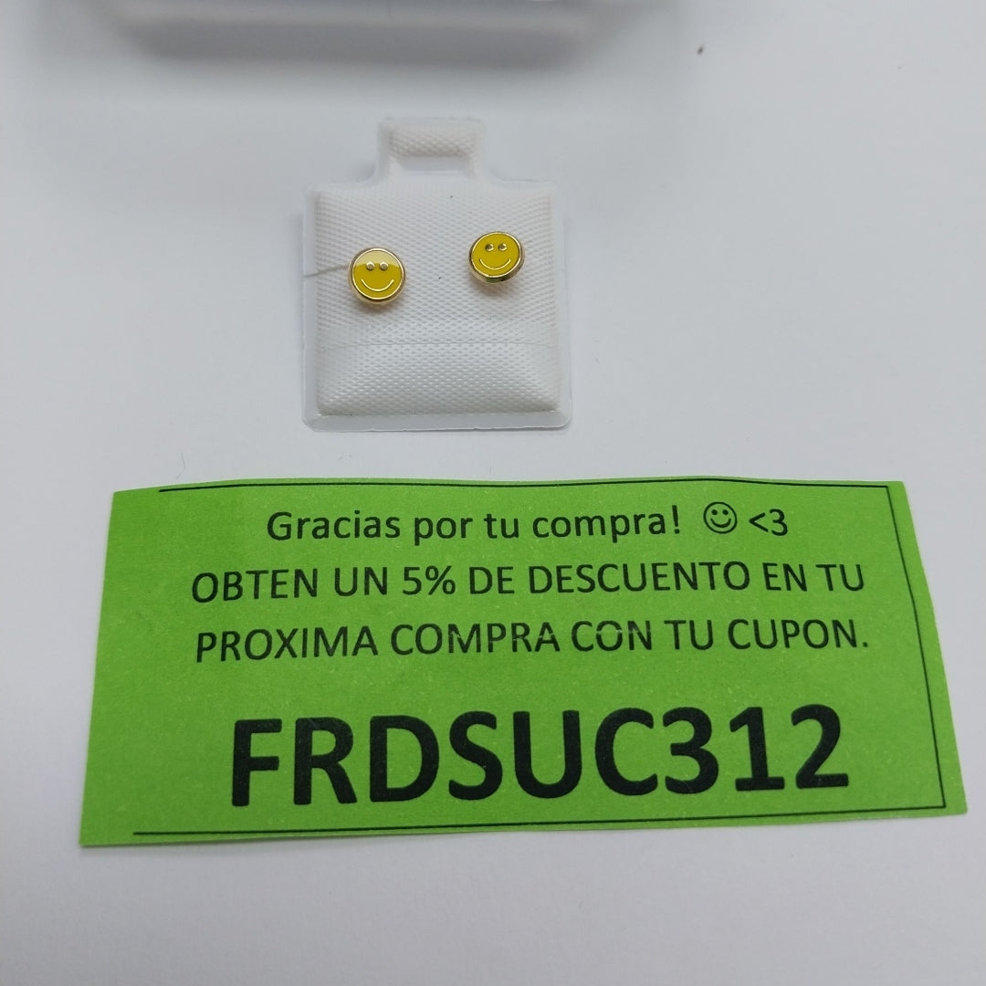 BROQUELES BROQUEL FIG SONRISA ESMALTE AMARILLO 14K 0.2074 GR (NUEVO)