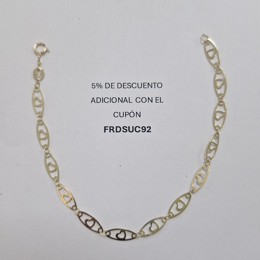 PULSERA TEJIDO ESPECIAL CON CORAZON 14K 18 CM 1.3 GR (NUEVO)