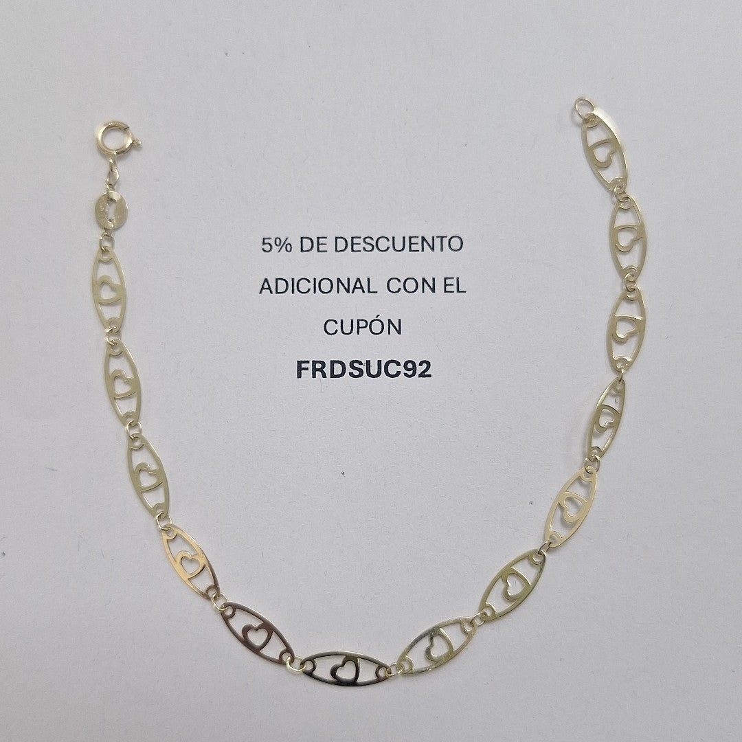 PULSERA TEJIDO ESPECIAL CON CORAZON 14K 18 CM 1.3 GR (NUEVO)