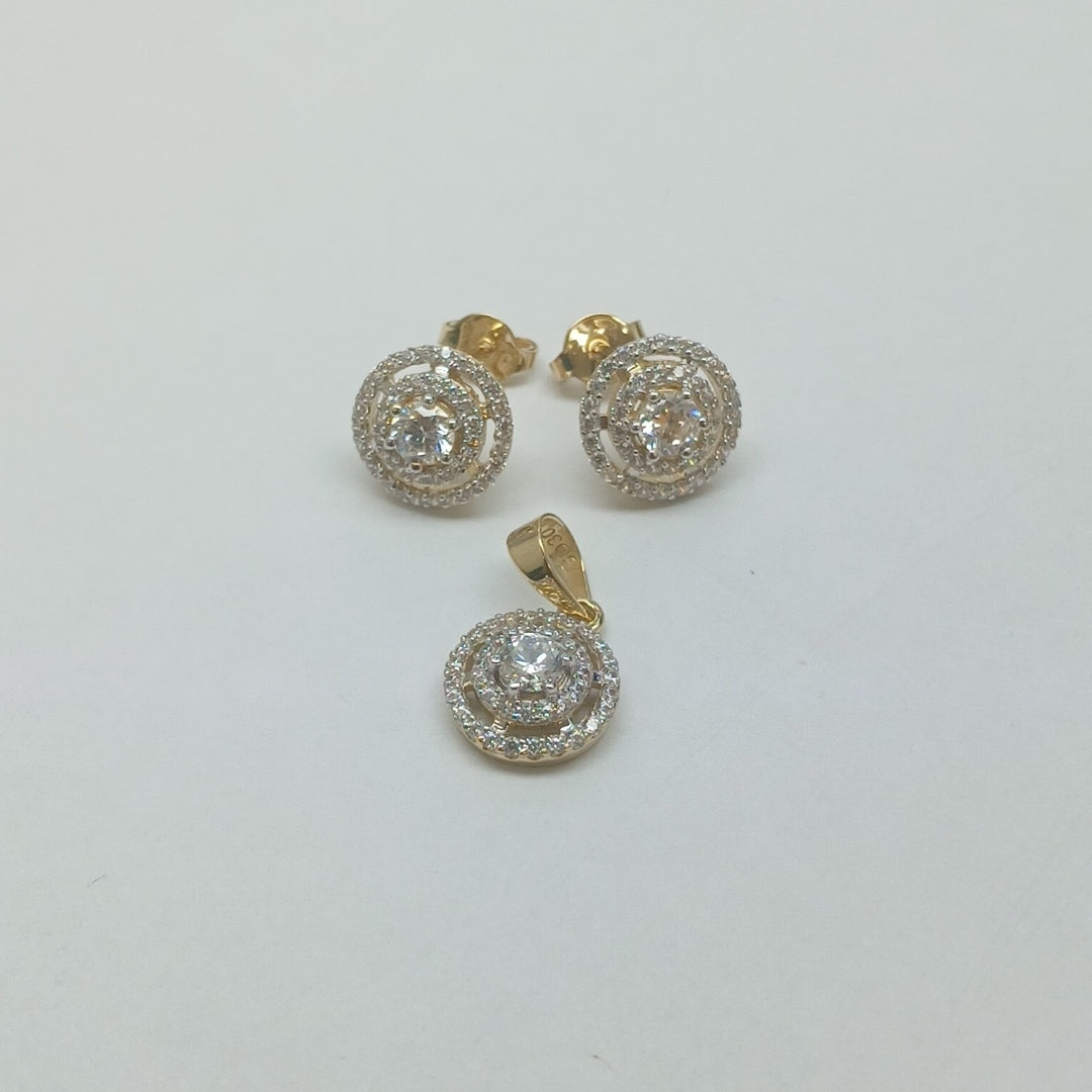 BROQUELES MEDIO ADEREZO BROQUELES Y DIJE C CIRCONIAS 14K 4.1 GR (NUEVO)