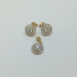 BROQUELES MEDIO ADEREZO BROQUELES Y DIJE C CIRCONIAS 14K 4.1 GR (NUEVO)