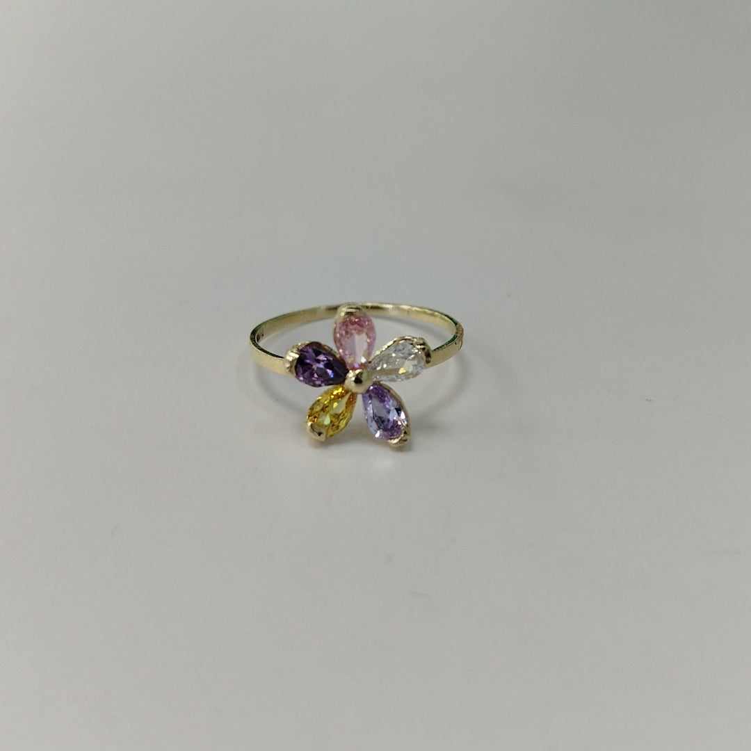 ANILLOS FLOR CON PIEDRAS DE COLOR 14K TALLA 7 1.4 GR (NUEVO)
