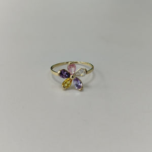 ANILLOS FLOR CON PIEDRAS DE COLOR 14K TALLA 7 1.4 GR (NUEVO)