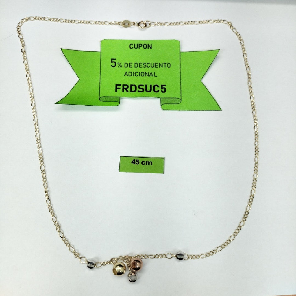 CADENA GARGANTILLA 3X1 CON ESFERAS COMBINADAS 14K 45 CM 3.1 GR (NUEVO)