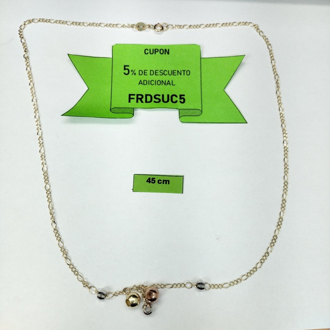 CADENA GARGANTILLA 3X1 CON ESFERAS COMBINADAS 14K 45 CM 3.1 GR (NUEVO)
