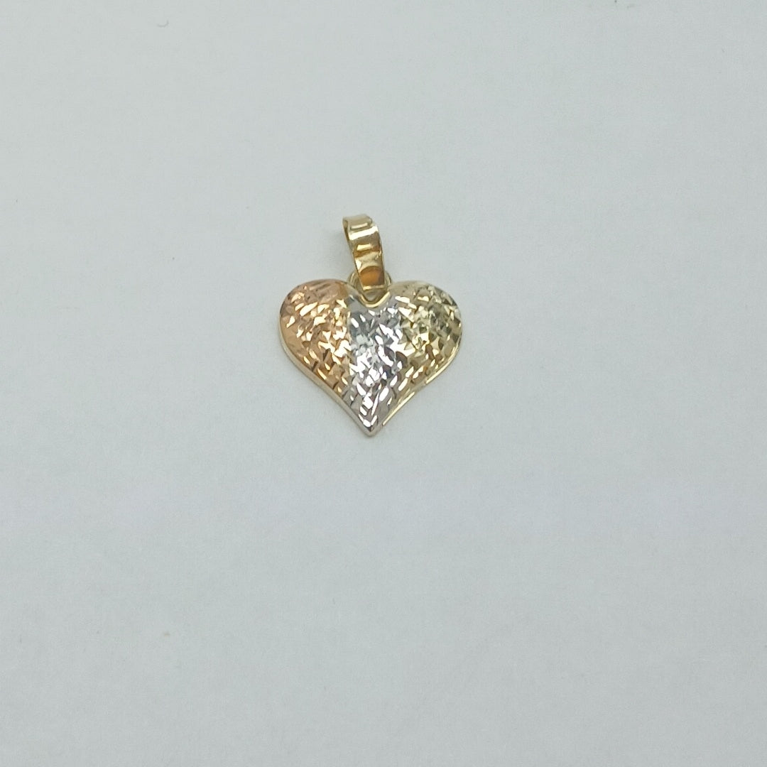 DIJE TEJIDO CORAZON LABRADO COMBINADO 14K 1.2 GR (NUEVO)