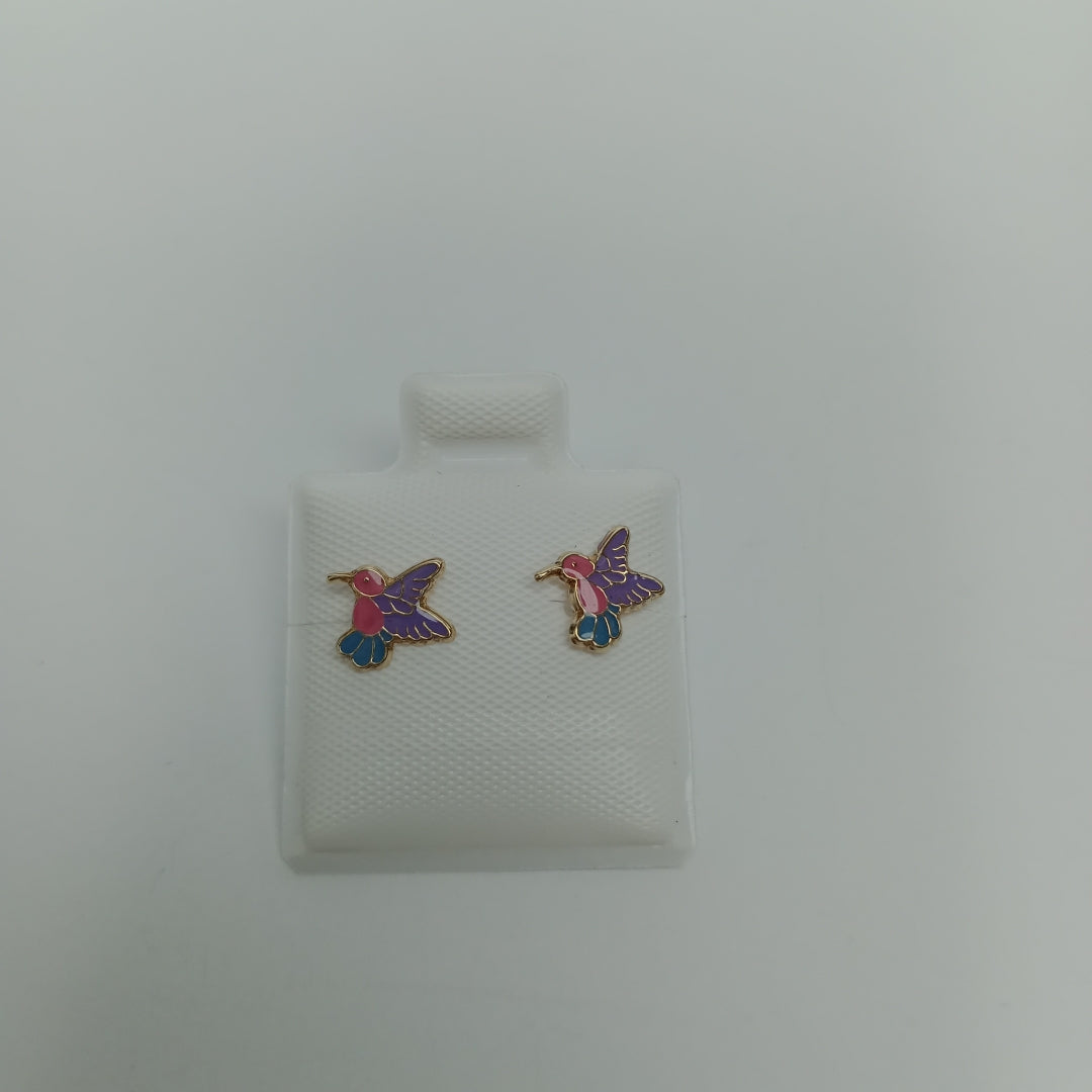 BROQUELES BROQUEL FIG COLIBRI ESMALTE ROSA 14K 0.2138 GR (NUEVO)