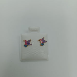 BROQUELES BROQUEL FIG COLIBRI ESMALTE ROSA 14K 0.2138 GR (NUEVO)