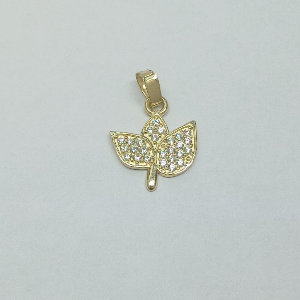 DIJE TEJIDO HOJAS CON CIRCONIAS 14K 0.9 GR (NUEVO)
