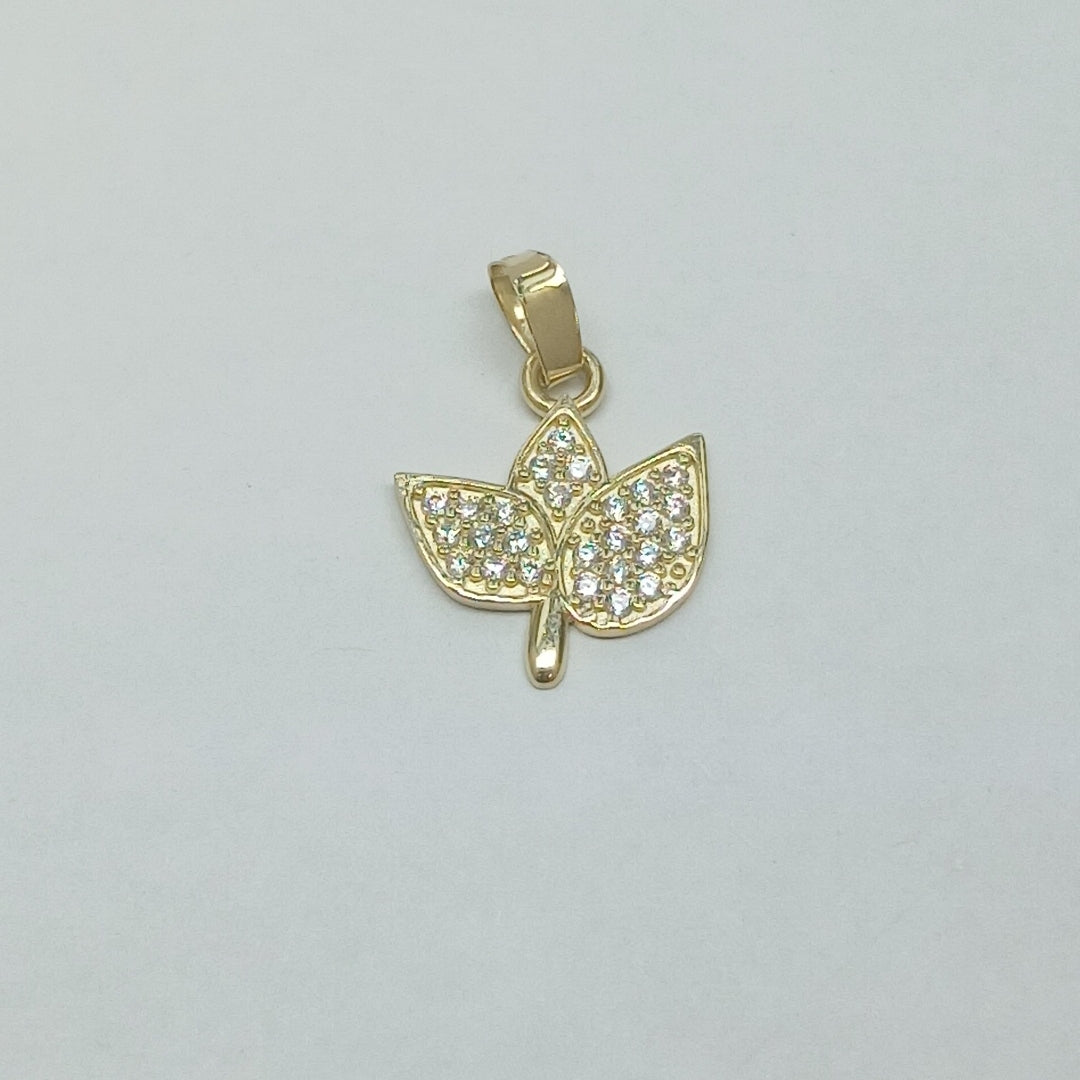 DIJE TEJIDO HOJAS CON CIRCONIAS 14K 0.9 GR (NUEVO)