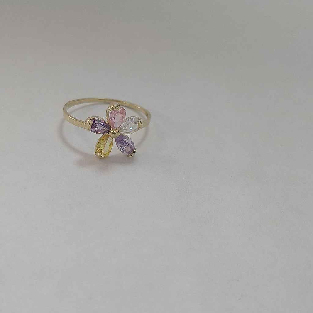 ANILLOS FLOR CON PIEDRAS DE COLOR 14K TALLA 7 1.4 GR (NUEVO)