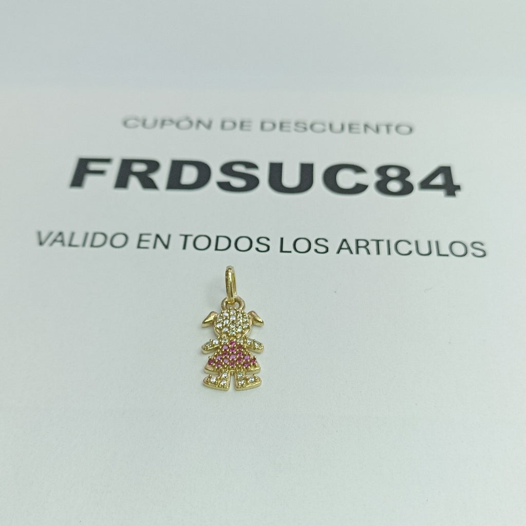 DIJE NIÑA CON CIRCONIAS Y PIEDRAS DE COLOR 10K 1.1 GR (NUEVO)