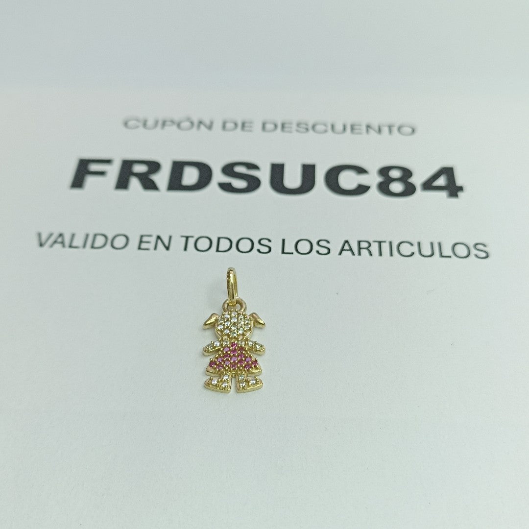 DIJE NIÑA CON CIRCONIAS Y PIEDRAS DE COLOR 10K 1.1 GR (NUEVO)