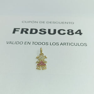 DIJE NIÑA CON CIRCONIAS Y PIEDRAS DE COLOR 10K 1.1 GR (NUEVO)