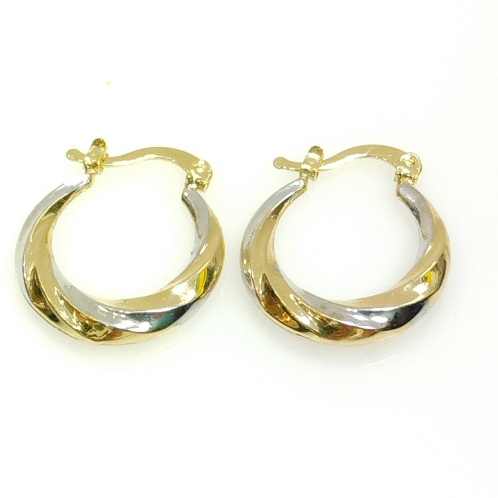 ARETES TEJIDO ARRACADA TRENZADA COMBINADA 14K 1.9 GR (NUEVO)