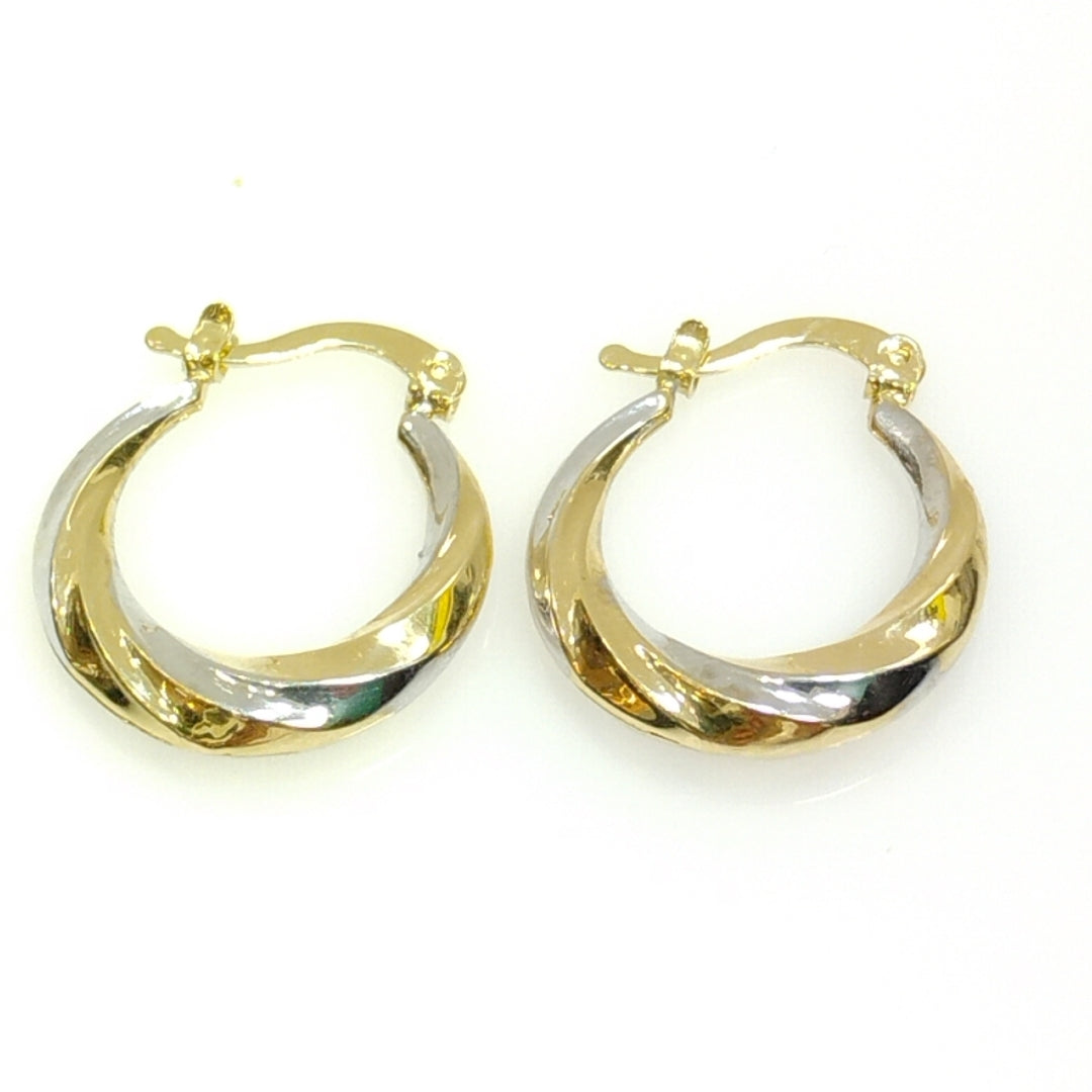 ARETES TEJIDO ARRACADA TRENZADA COMBINADA 14K 1.9 GR (NUEVO)