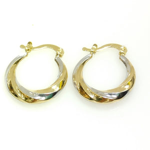 ARETES TEJIDO ARRACADA TRENZADA COMBINADA 14K 1.9 GR (NUEVO)