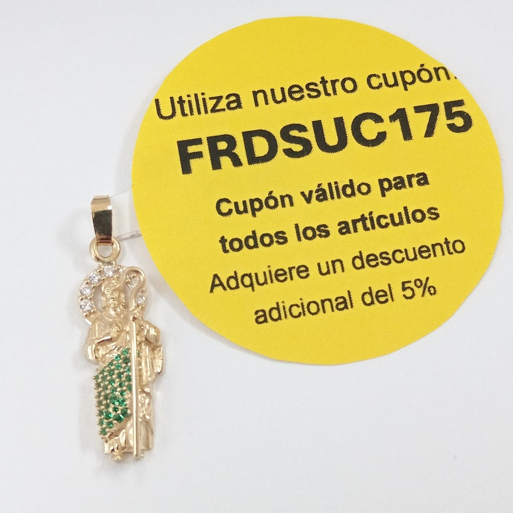 DIJE SAN JUDAS CON PIEDRAS DE COLOR 14K 1.7 GR (NUEVO)