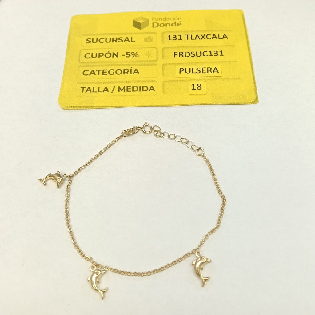 PULSERA ESPECIAL CON DIJES DELFINES 10K 18 CM 2 GR (NUEVO)