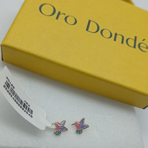 BROQUELES BROQUEL FIG COLIBRI ESMALTE ROSA 14K 0.2138 GR (NUEVO)