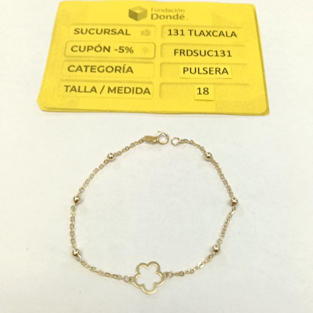 PULSERA TEJIDO ESPECIAL CON FLOR 14K 18 CM 1.6 GR (NUEVO)