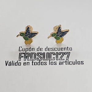 BROQUELES BROQUEL FIG COLIBRI ESMALTE VERDE 14K 0.2138 GR (NUEVO)