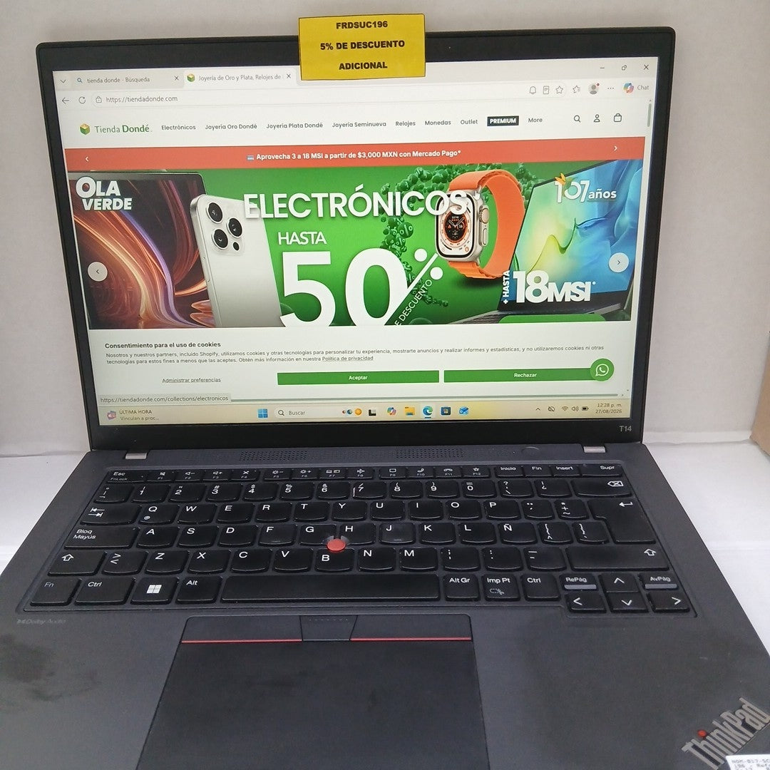 LAPTOP LENOVO THINKPAD T14 GEN 4 (2024) 512 GB SSD 16 GB RAM (SEMINUEVO)