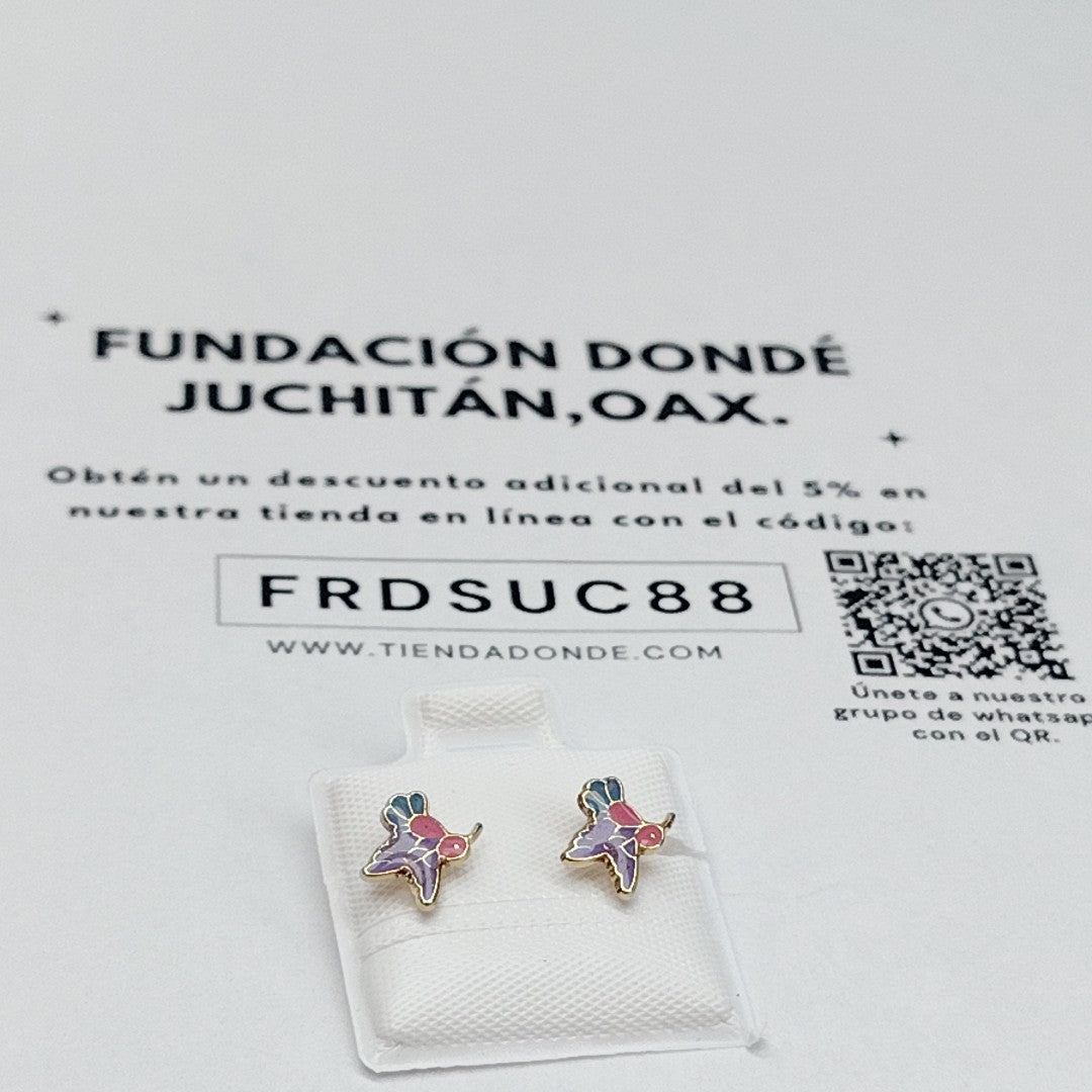 BROQUELES BROQUEL FIG COLIBRI ESMALTE ROSA 14K 0.2138 GR (NUEVO)