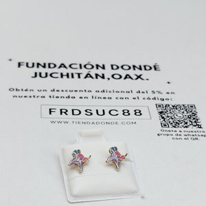 BROQUELES BROQUEL FIG COLIBRI ESMALTE ROSA 14K 0.2138 GR (NUEVO)