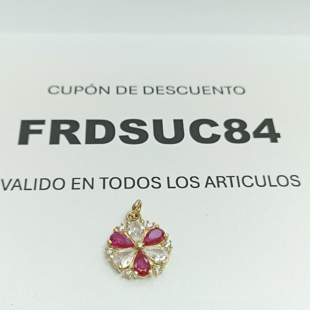 DIJE FLOR CIRCONIAS Y PIEDRAS DE COLOR 14K 2.8 GR (NUEVO)