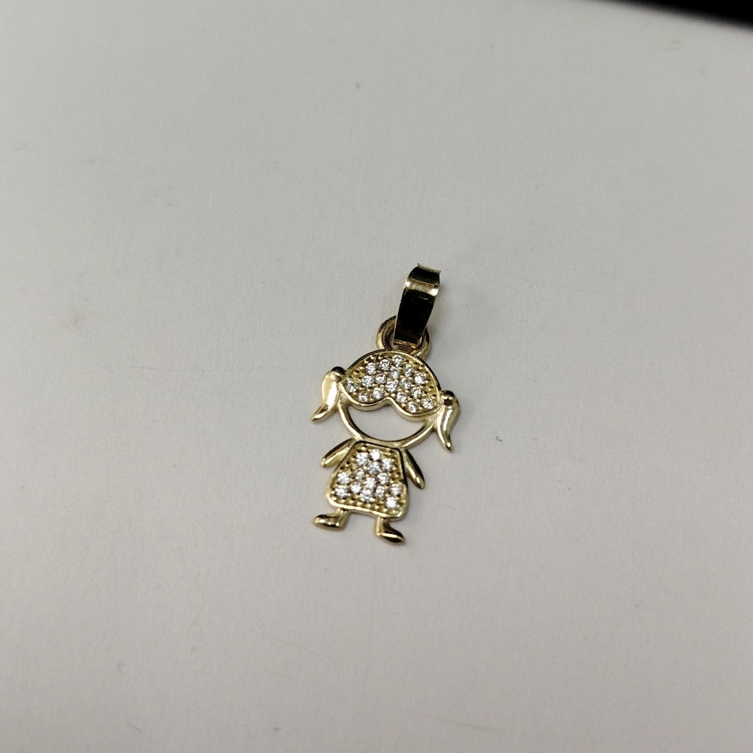 DIJE TEJIDO NIÑA CON CIRCONIAS 14K 0.9 GR (NUEVO)